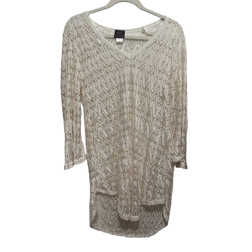 Elif Jordan Taylor Ivory Crochet Lace Swim‎ Cover Up Tunic Small Boho Sheer USA